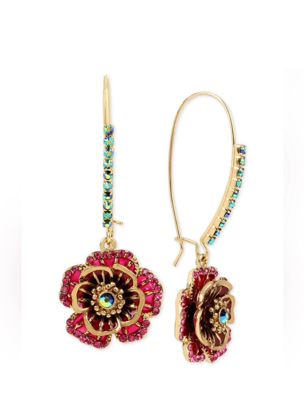 Gold-Tone Multi-Crystal Flower Drop Earrings